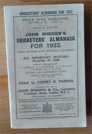 1923 Wisden Paperback, Facsimile Spine Front Cover.