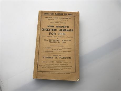 1909 Original Paperback Wisden & Facsimile Spine & Rear Cov.