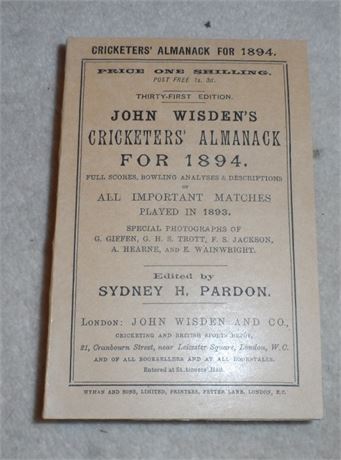 1894 Paperback Wisden with Facsimile Spine & Wrappers & Ads