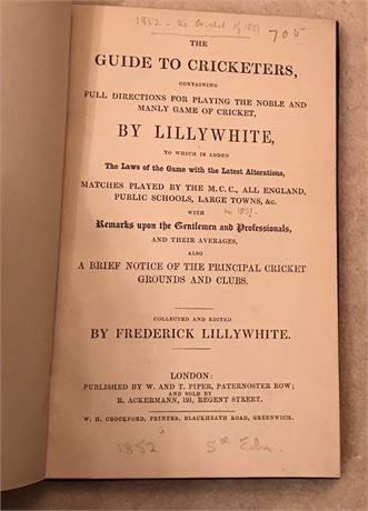 Guide : Lillywhite Guide for 1852, 5th Edition (Smith 5/24)