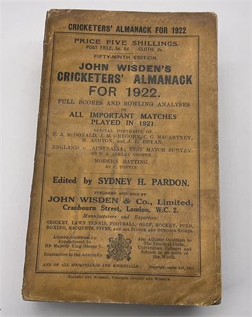 1922 Original Paperback Wisden.