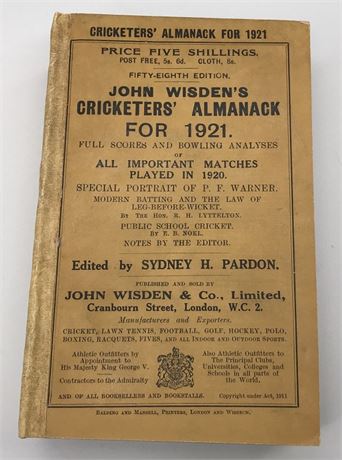 1921 Paperback Wisden with facsimile Spine.