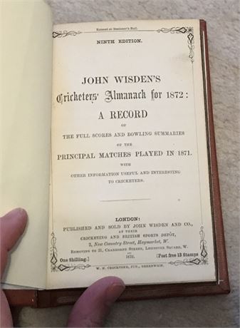 1872 Wisden Rebind - Without Covers - Very Nice Condition
