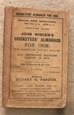 1906 Original Paperback Wisden with Paper to the Spine.