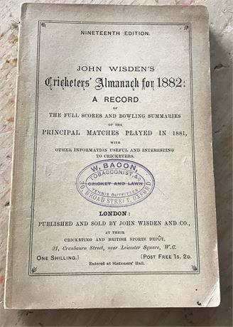 1882 Original Paperback Wisden.