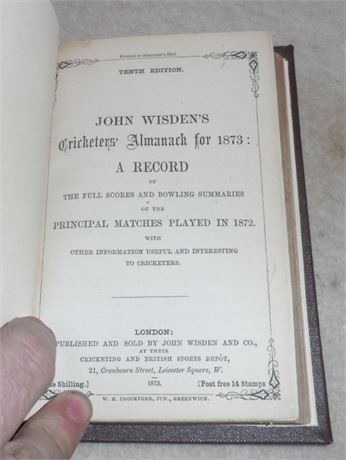 1873 Wisden : Rebound without Covers, Excellent Condition