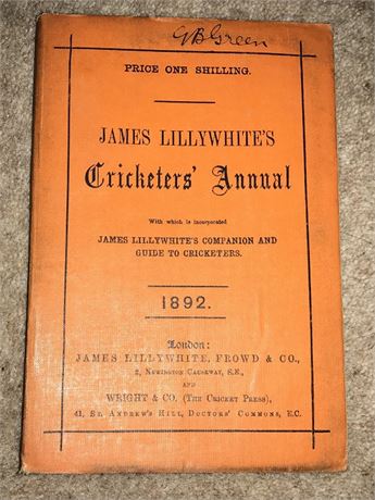 Lillywhite Annual for 1892 - Very Good!