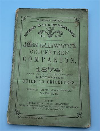 Lillywhite Companion for 1874 - Original Paperback