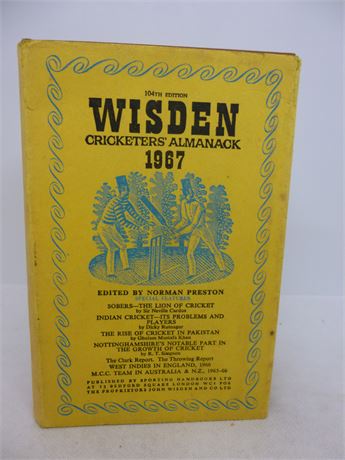 1967 Hardback  Wisden in dustwrapper VERY GOOD  condition