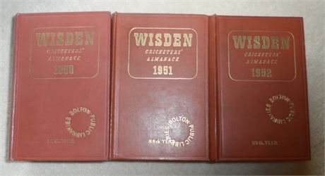 1950 to 1952 Wisdens, Hardback Set (Set of 3) - Ex Library.