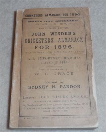 1896 Wisden Paperback, Facsimile Spine,