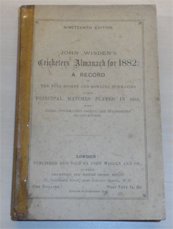 1882 Original Paperback Wisden, Tape to Spine.