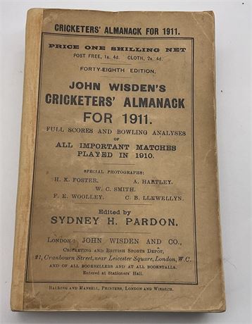 1911 Original Paperback Wisden with Facs Spine and cover