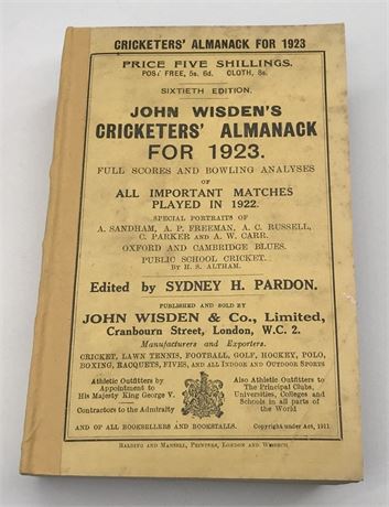 1923 Paperback Wisden with facsimile Spine.