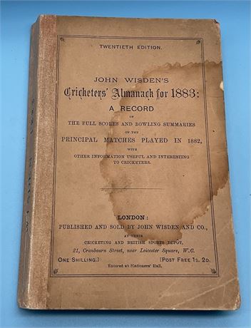 1883 Original Paperback Wisden with Facs Spine & Rear Cover