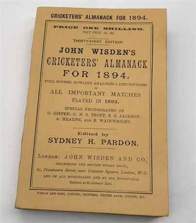 1894 Paperback Wisden with Facsimile Covers & Spine & Ads