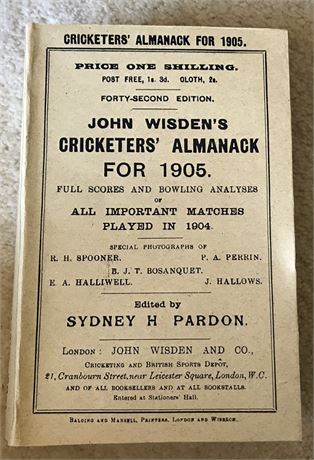 1905 Paperback Wisden with Facsimile Covers & Spine & Ads