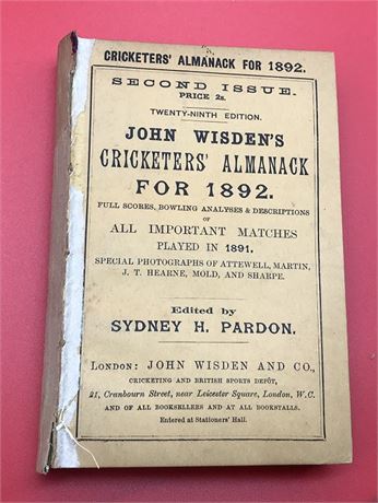 1892 Original Paperback Wisden , Binding to Spine.