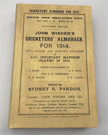 1914 Paperback Wisden with Facsimile Covers & Spine & Ads