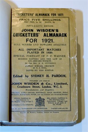 1921 Wisden Rebound with wrappers.GOOD condition