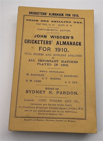 1910 Original Paperback Wisden with Facs Spine and cover