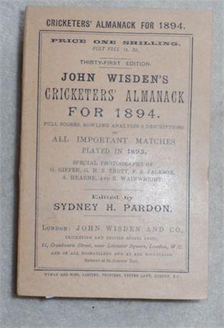1894 Original Paperback Wisden with Facsimile Parts