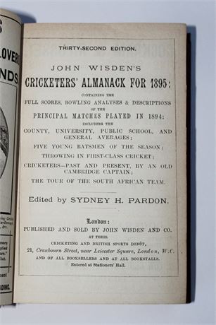 1895 Wisden Rebound without Wrappers VERY GOOD condition