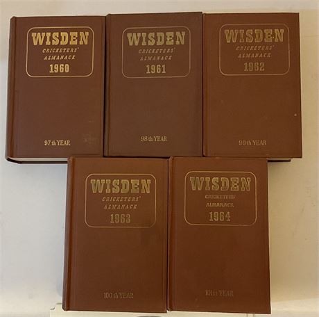 1960 to 1964 Hardback Wisden Set - Good+ Condition. (5)
