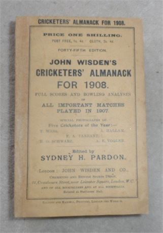 1908 Original Paperback Wisden & Facsimile Spine.