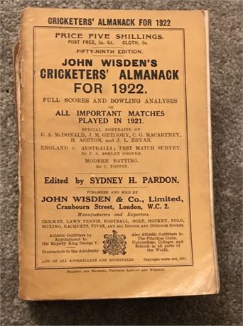 1922 Original Paperback Wisden.