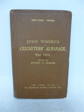 1919 Publisher's  Hardback  Wisden in  VERY GOOD  condition