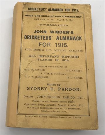 1915 Paperback Wisden with Facsimile Spine & Rear Cover.