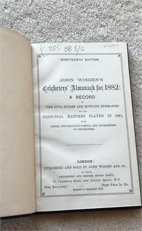 1882 Wisden Rebound without covers