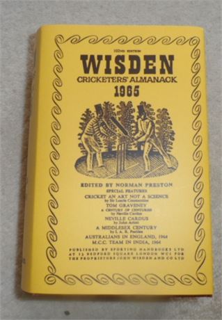 1965 Wisden Hardback, Facsimile DJ good but ex-lib