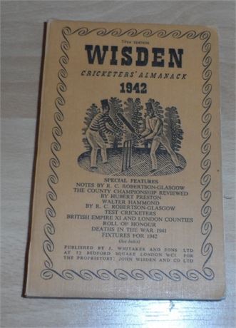 1942 Wisden Cricketers Almanack - Linen cloth - Very Good.