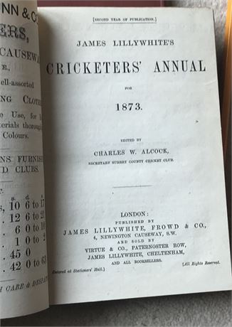 Lillywhite Annual for 1873 - Rebound, No Covers