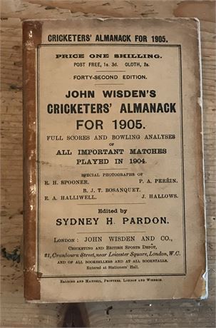 1905 Paperback Wisden - Tape to the Spine Edge.