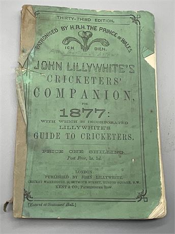 Lillywhite Companion for 1877 - Original Paperback - Tape