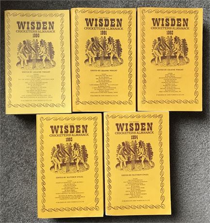 1990 - 1994 Wisdens, Linen Set (Set of 5) - Free P&P - VG