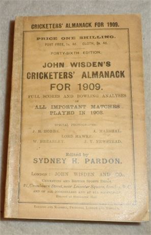 1909 Paperback Wisden with Facsimile Spine & Rear Cover.
