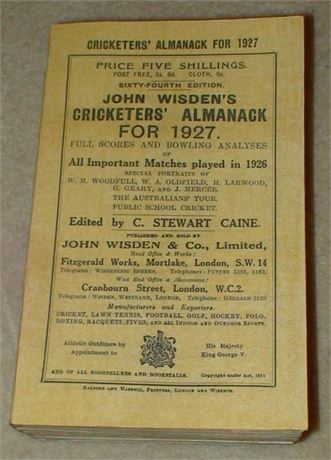 1927 Paperback Wisden , Facsimile Parts - Reference Only
