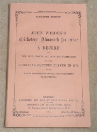 Facsimile Wisden - 1874 - Lowe & Brydone (2nd Reprint)