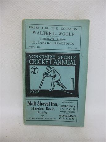 YORKSHIRE SPORTS CRICKET ANNUAL BOOK 1925VERY.GOOD