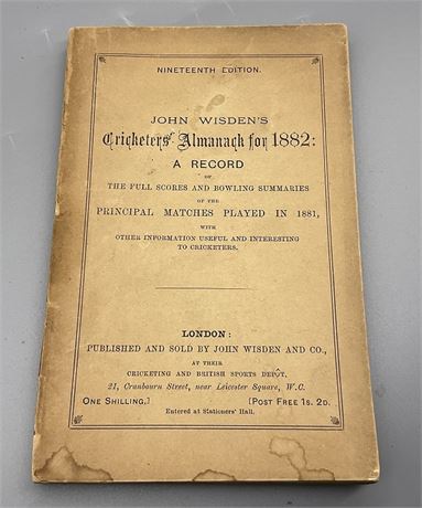 1882 Paperback Wisden - 100% Original.