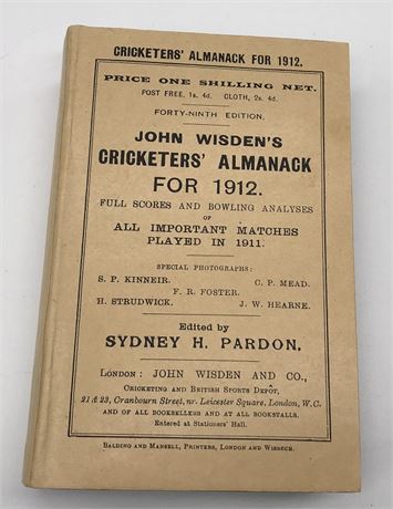 1912 Paperback Wisden with Facsimile Covers & Spine & Ads