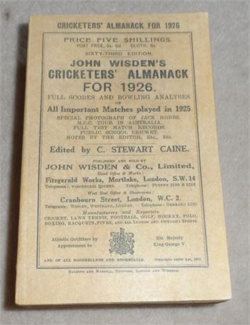 1926 Paperback Wisden with Facsimile front Cover and Spine.