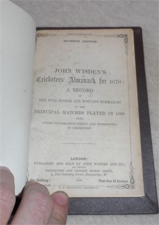 1870 Wisden : Rebound without Covers - 25% OFF!