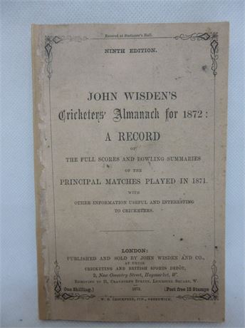 1872 WISDEN ORIGINAL WRAPPERS FINE CONDITION