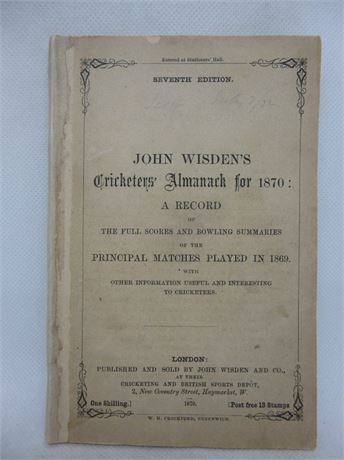 1870 WISDEN ORIGINAL WRAPPERS FINE CONDITION