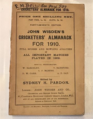1910 Paperback Wisden - RM Bells